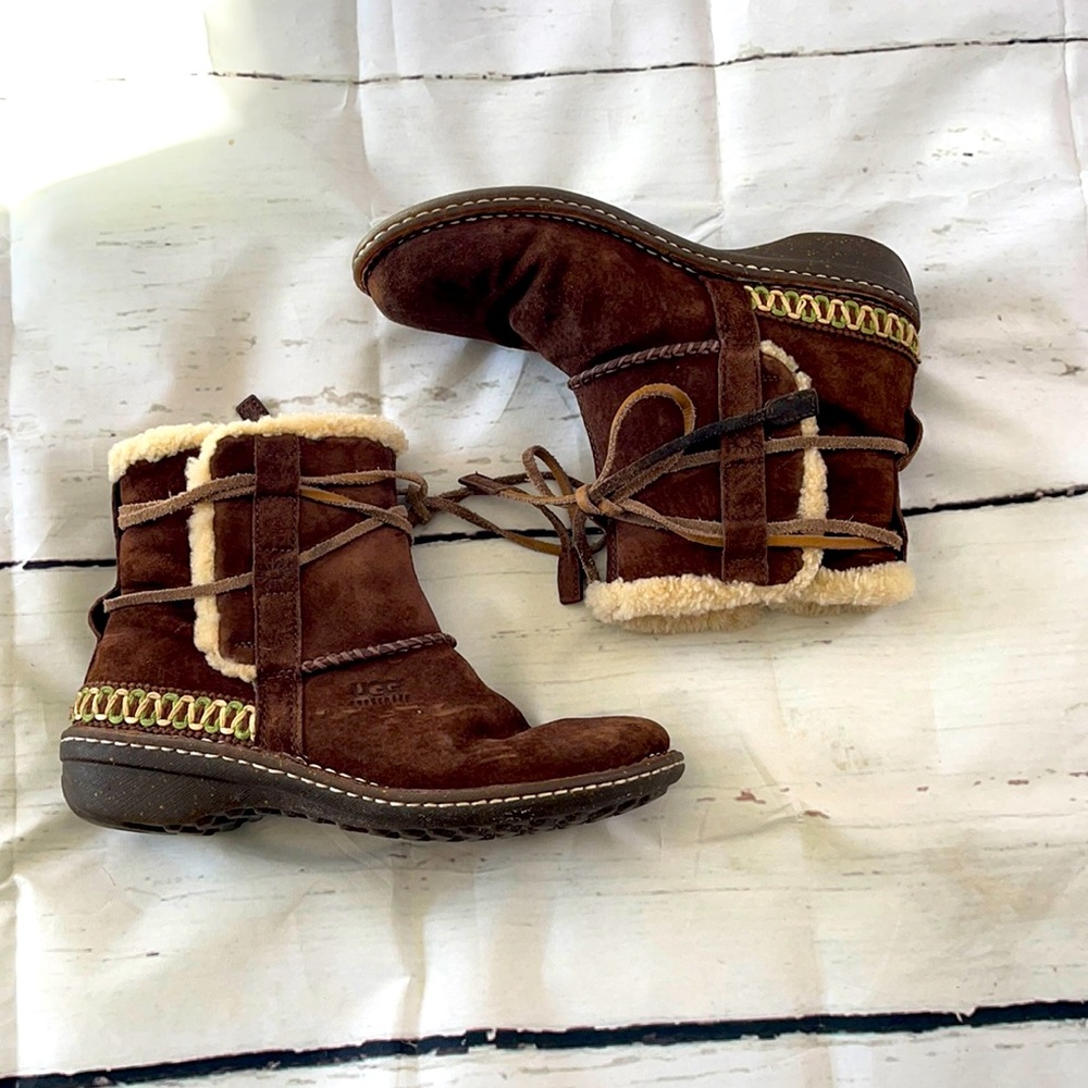 UGG Rainne Brown Suede Sherpa Ankle Bootie